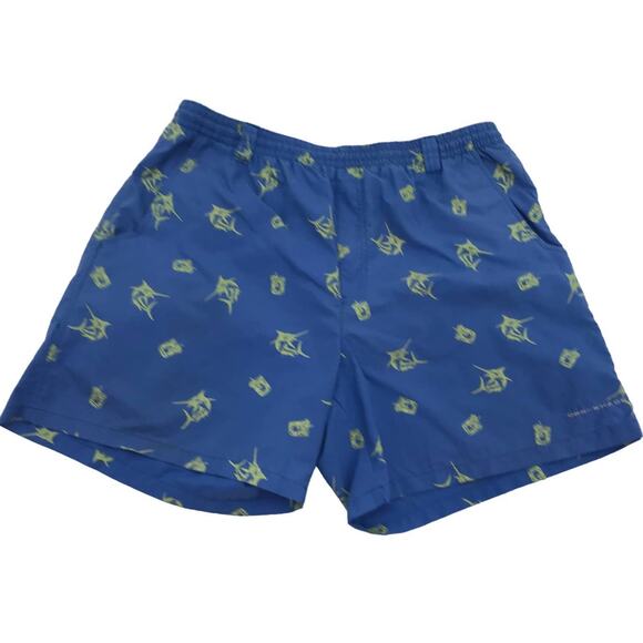 Columbia Blue Marlin Print Mesh Lined Swim Trunks Shorts Mens L - Picture 1 of 8
